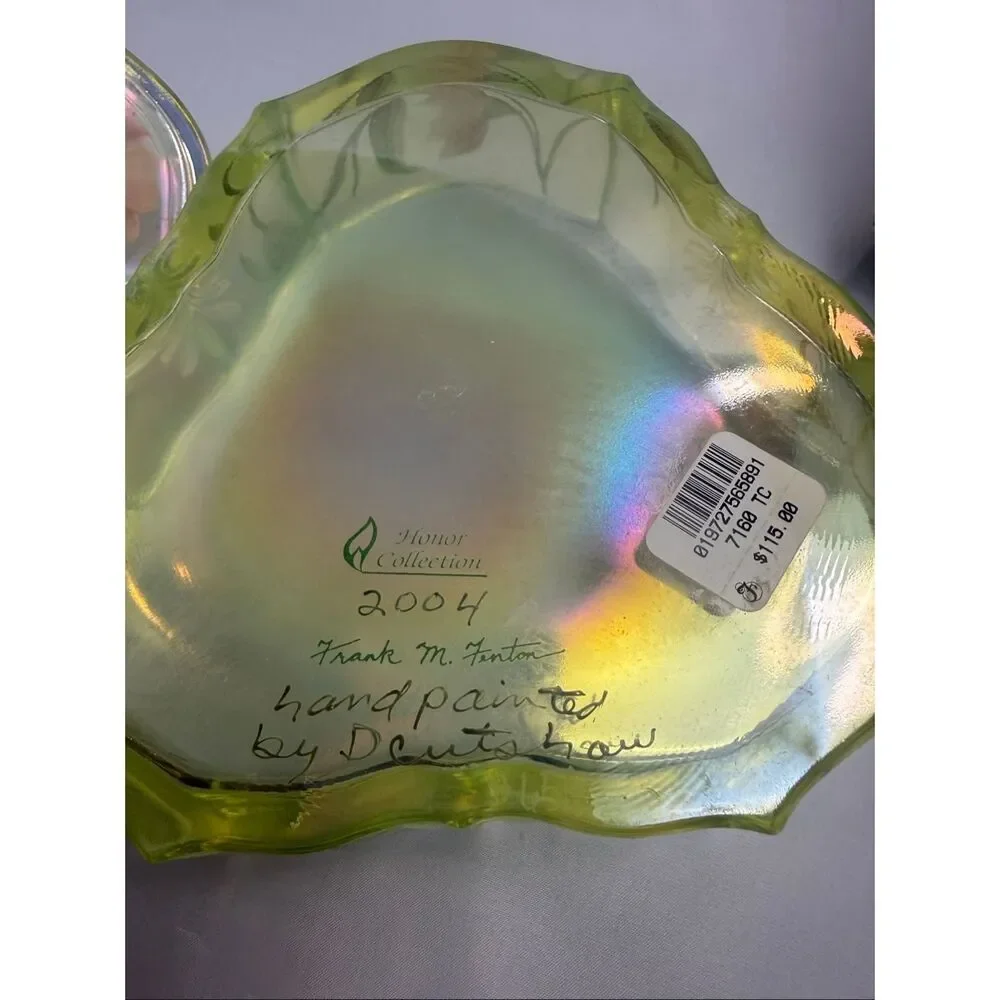 Fenton Family Signature Series 2004 Topaz Hand Painted Candy Box with Box Glows